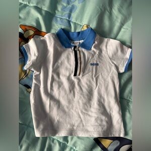 Boss White Polo with Blue Collar and Trim for Kids